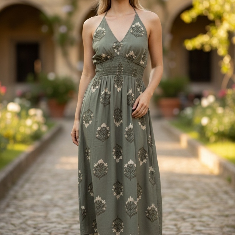 Old Navy Olive Floral Maxi Dress